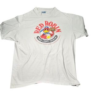 80's Red Robin T-Shirt Hanes Beefy T Size XL White Cotton Single Stitched
